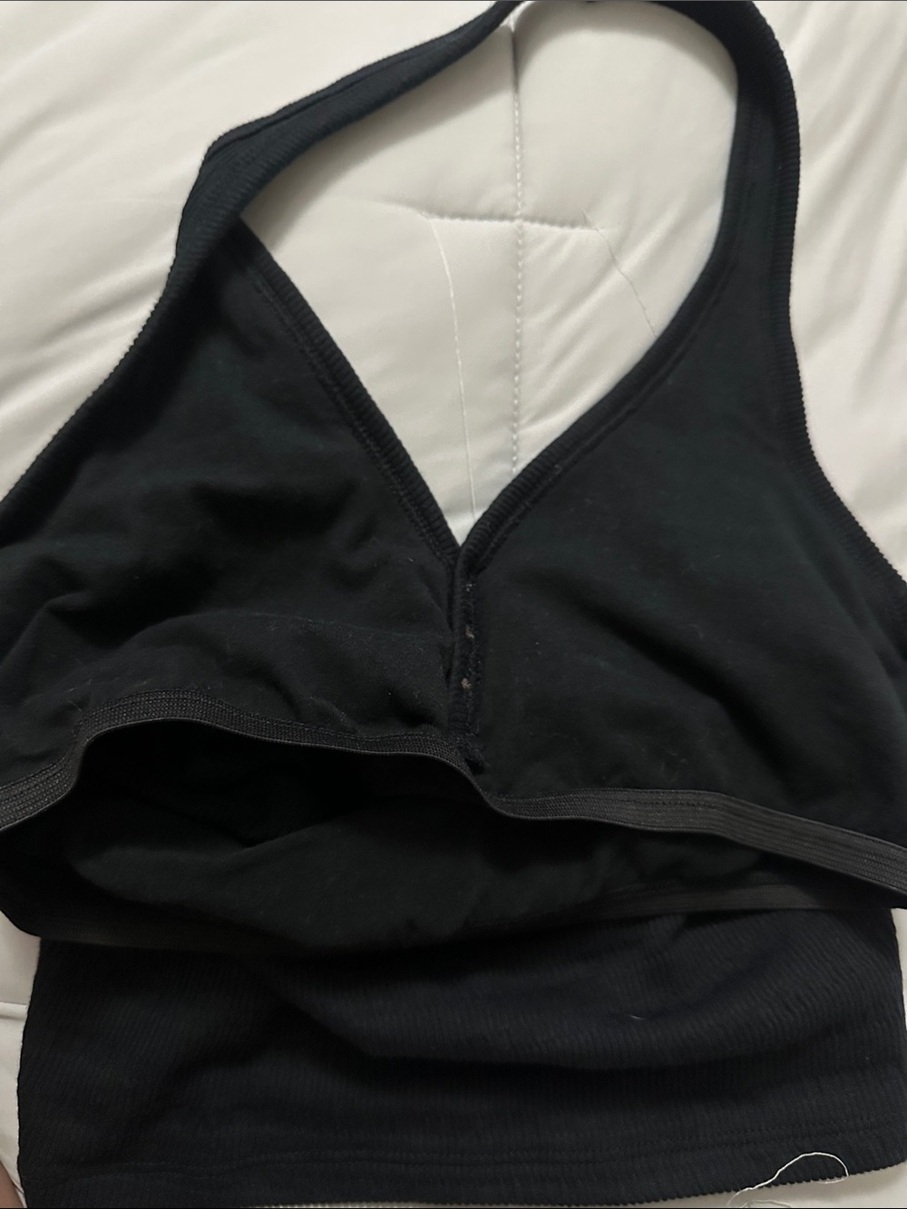 Black Women's ribbed Halter Tank Top with Button Detail - Picture 3 of 3